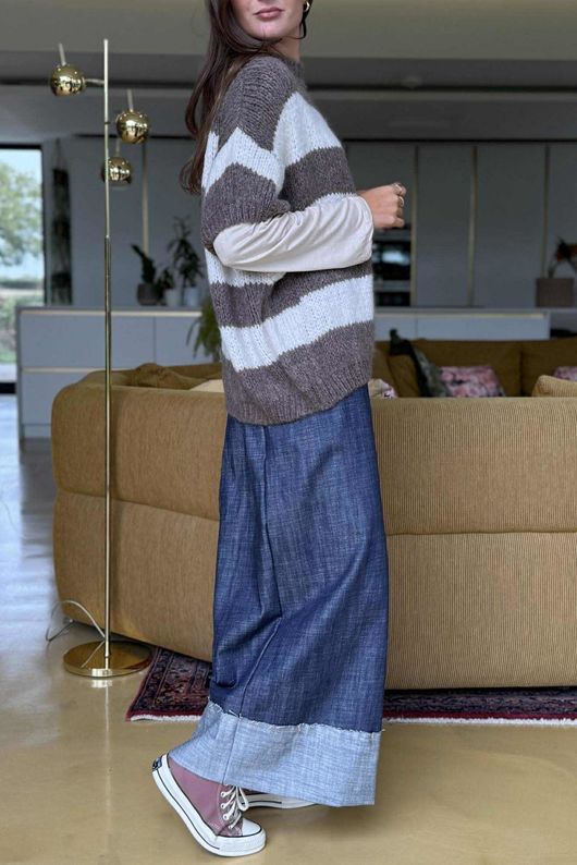  Big Softie Block Stripe Cap Sleeve Knit Top Mocha /15=